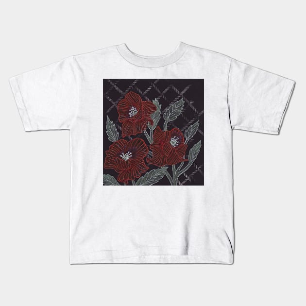 Trellis Poppies Kids T-Shirt by MagsWilliamson